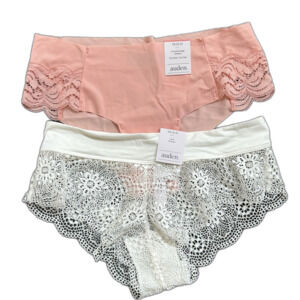 Auden 2 Pair XS 0-2 Panties Color Peach Cream Lace Cheeky Comfort Spandex